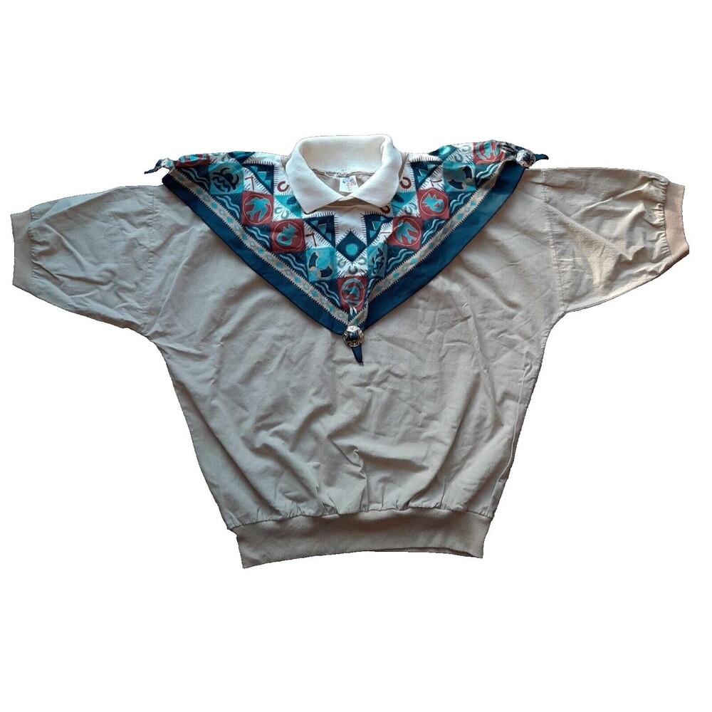 Quitman USA Vintage Large Western Batwing Short Sleeve Banded Hem Collar Top